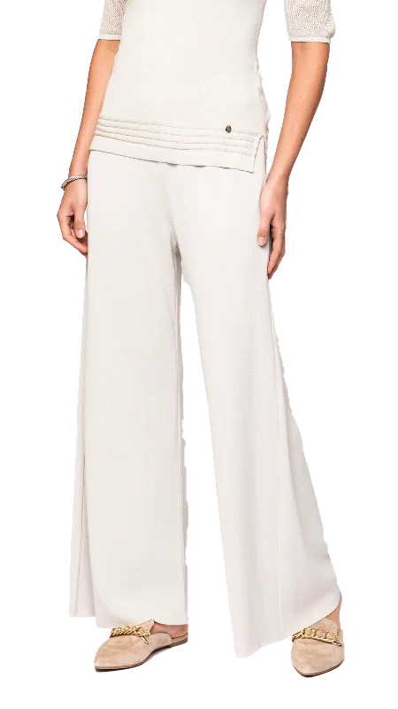 Briana Wide-Leg Milano-Knit Pants; Beige