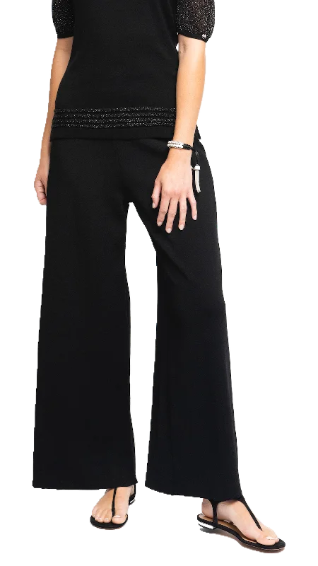 Briana Wide-Leg Milano-Knit Pants; Black