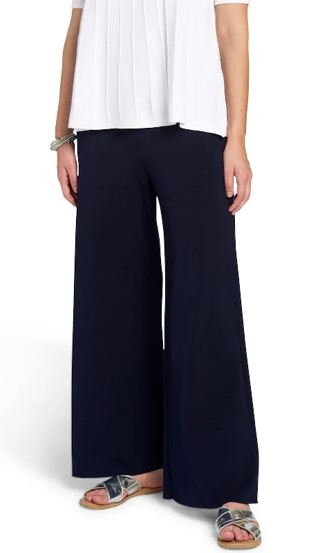 Briana Wide Leg Milano-Knit Pants, Dark Navy