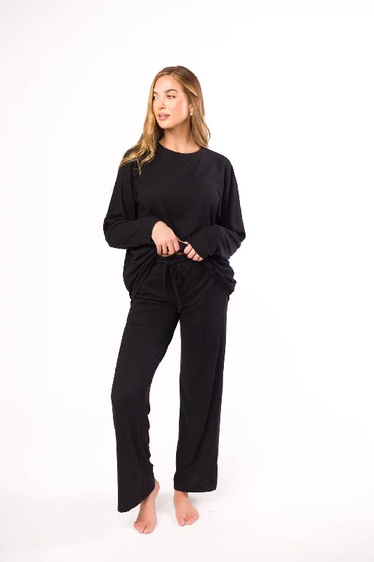 Brianne Wide Leg Lounge Pants in Black