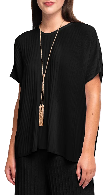 Erika Loose-Fitting Wide Rib Knit Drop Shoulder Top; Black