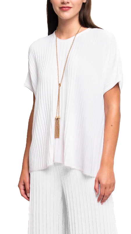 Erika Loose-Fitting Wide Rib Knit Drop Shoulder Top; White