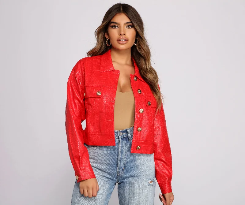 Feelin' Bold Croc Embossed Faux Leather Jacket