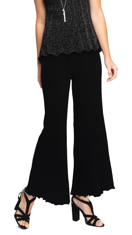 Julia Plisse-Look Full Length Wide Leg Pants, Black