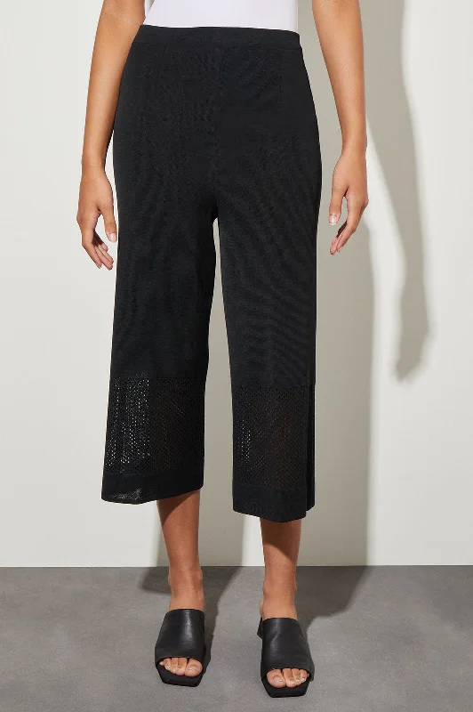 Pull-On Wide Leg Cropped Pant - Knit Burnout Detail