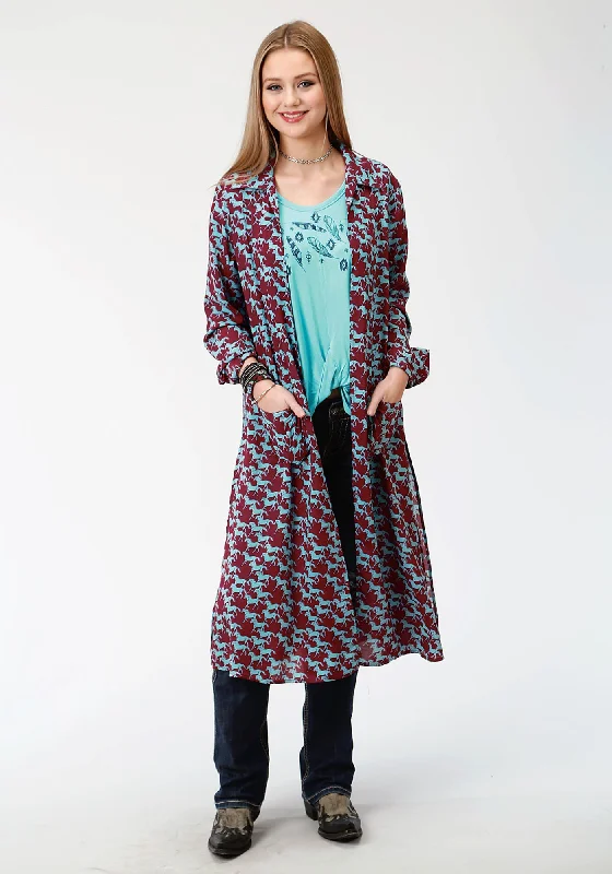 Roper Womens Red Rayon/Nylon Turquoise Stampede Cardigan