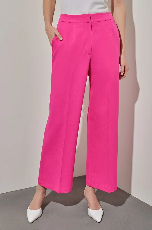 Wide Leg Pant - Zipper Closure Woven, Carmine Rose