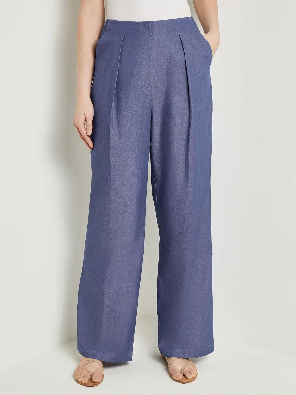 Zipper Fly Wide Leg Pants - Tailored Cotton