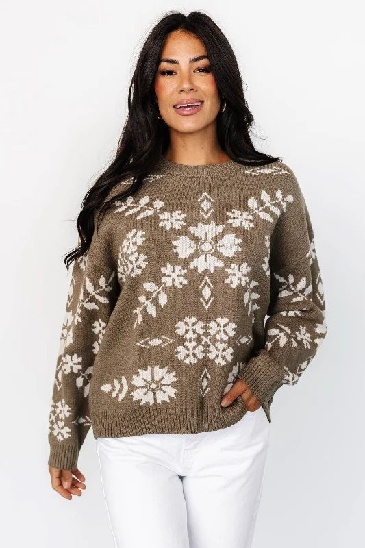 Elsa Sweater | Olive + Off White