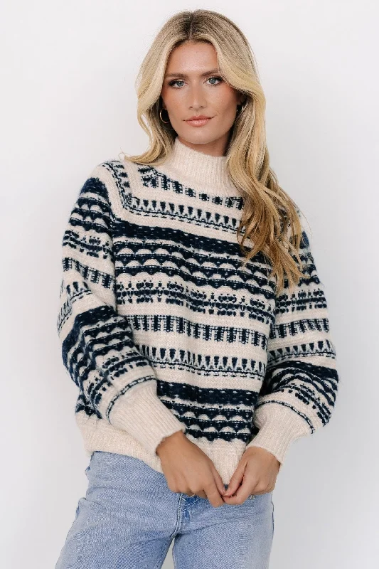 Guadalupe Mock Neck Sweater | Ivory + Navy