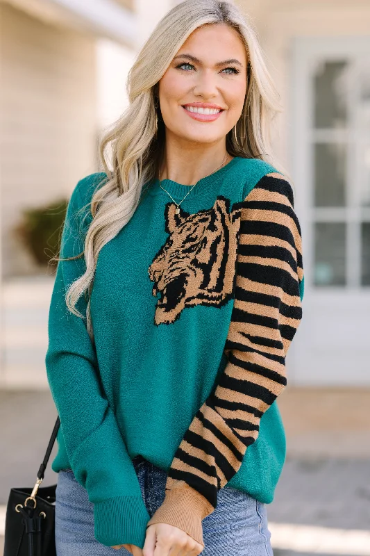 Over Your Shoulder Hunter Green Tiger Sweater