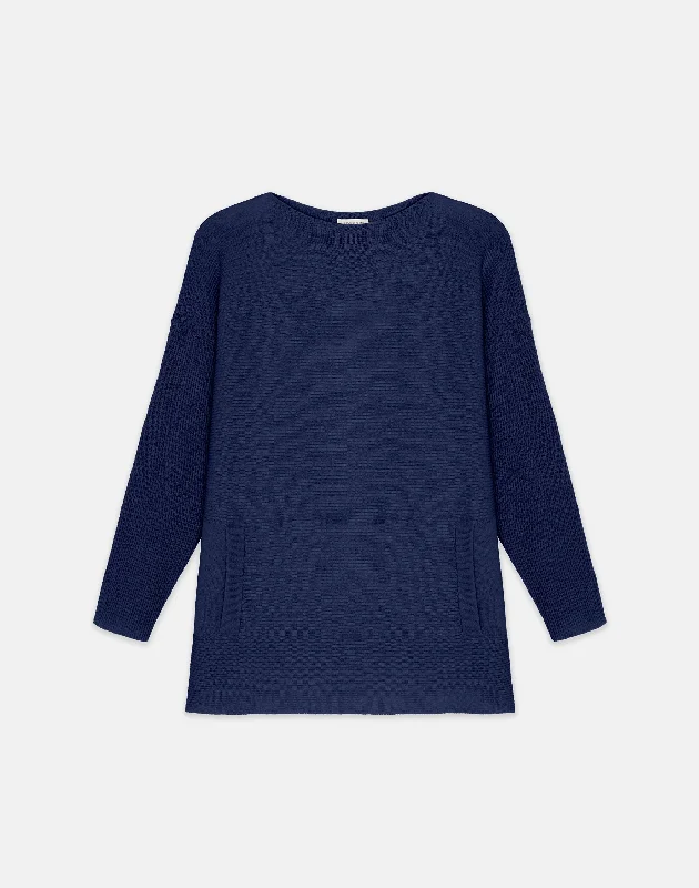 Wool-Cashmere Link Stitch Bateau Neck Sweater