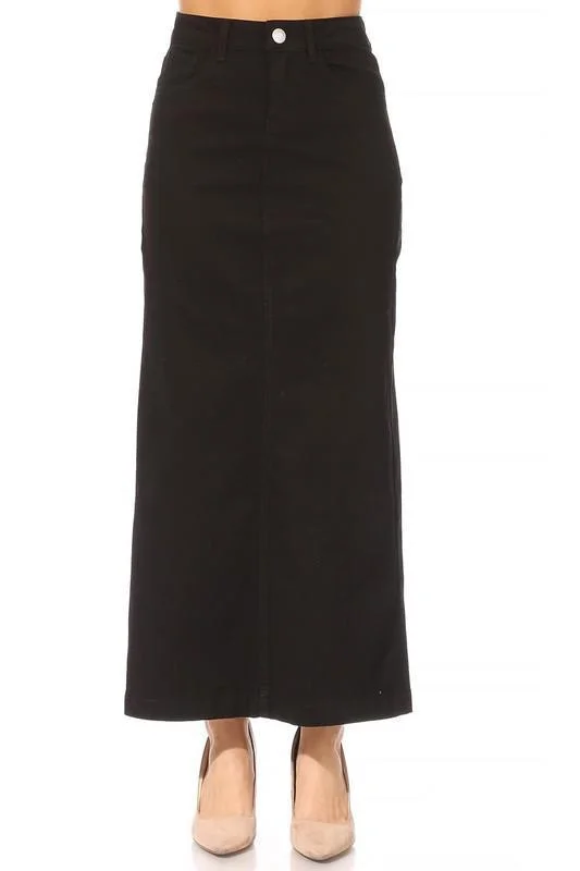 Ava Long Color Denim Skirt in Black (FINAL SALE)