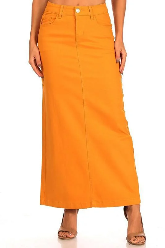 Ava Long Color Denim Skirt in Mustard (FINAL SALE)