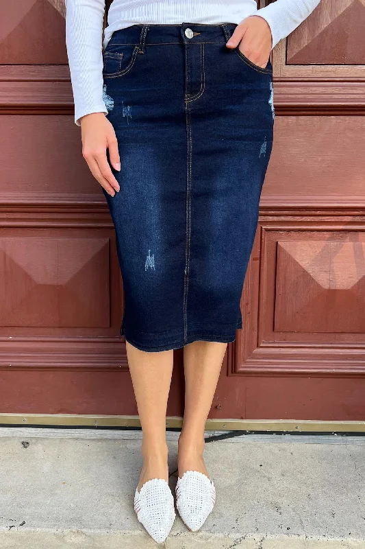 Gianna Distressed Denim Skirt (Dk. Indigo)