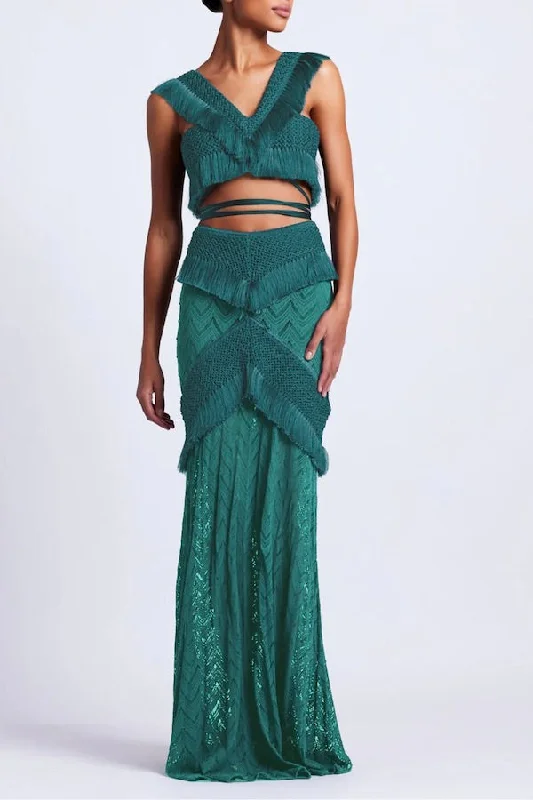 Fringe Trim Maxi Skirt Galapagos