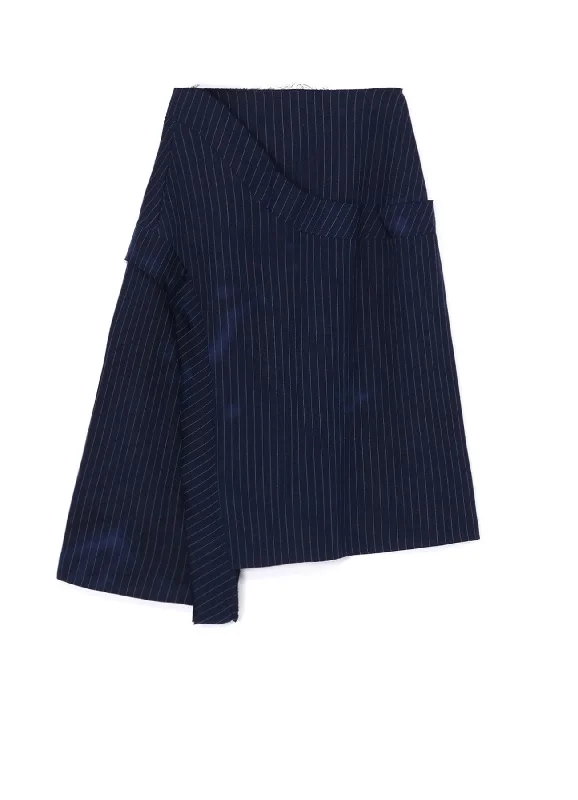 LINEN/COTTON PIN-STRIPED UNEVENLY DYED FLARED SKIRT