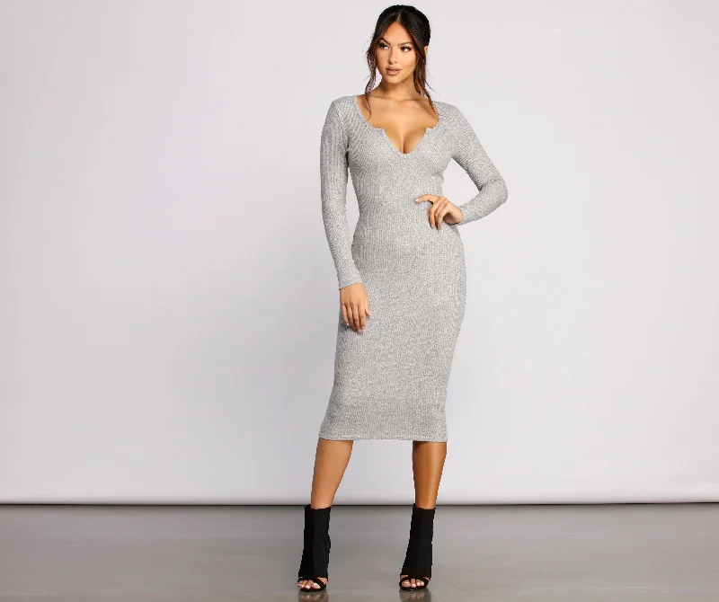 Keepin' Knit Simple Ribbed Midi Dress