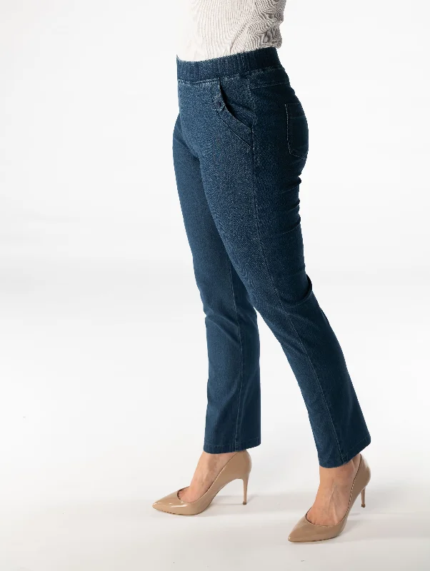 27" denim trouser with metal trim pocket-  Dark Blue