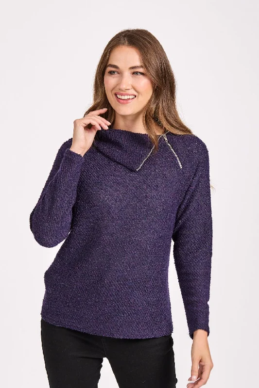 Boucle Zip Top- Purple