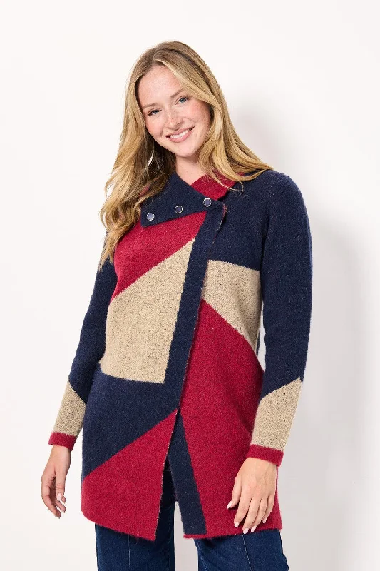 Colour Block Cardigan- Red