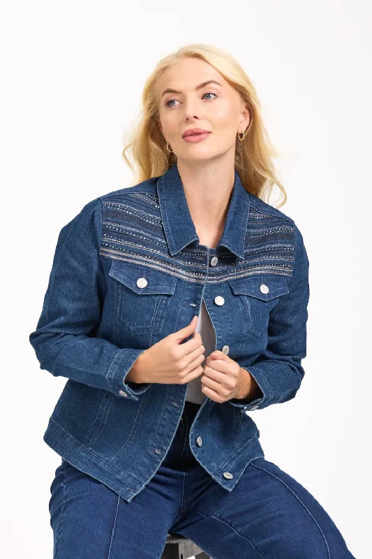 Embellished Denim Jacket- Dark Denim