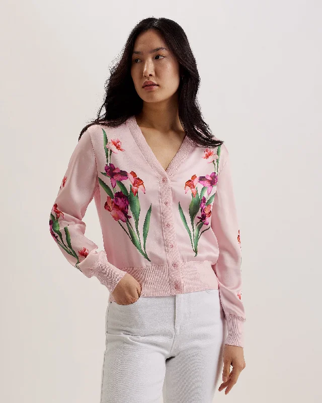 Meralll Woven Front Printed Cardigan Lt-Pink