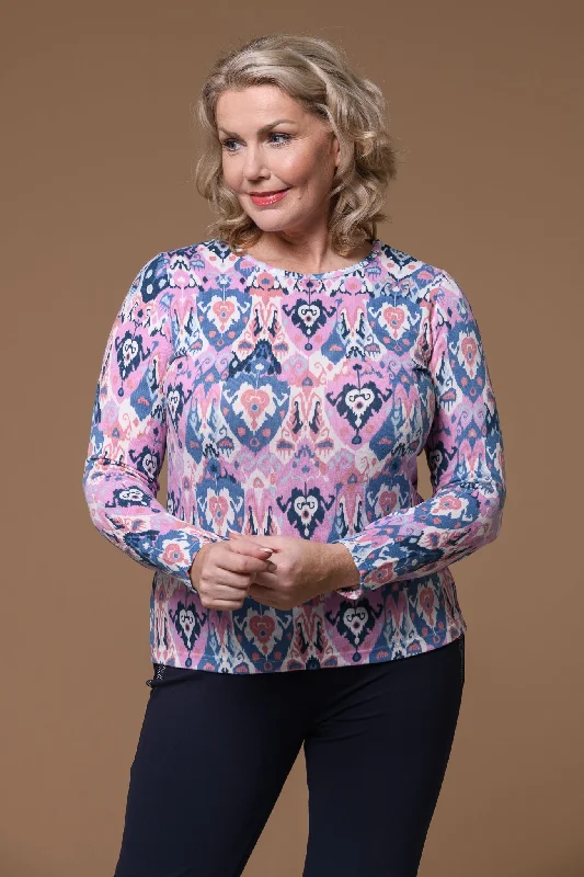 Paradise Print Brushed Top-Blue/Pink