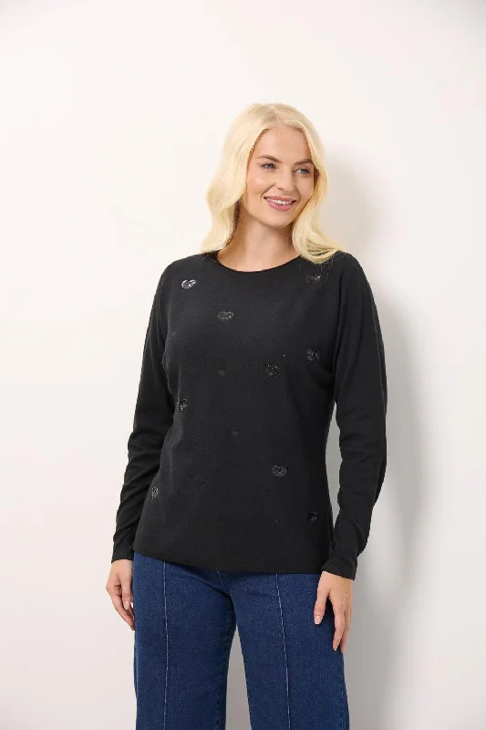 Sequin heart jumper- Black