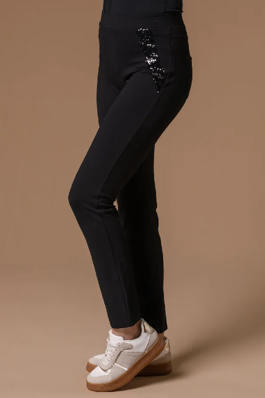 Sequin Pocket Jeggings-Black