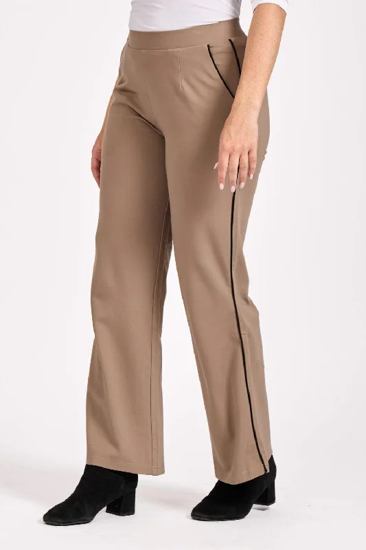 Wide Leg Trouser with Seam- Beige