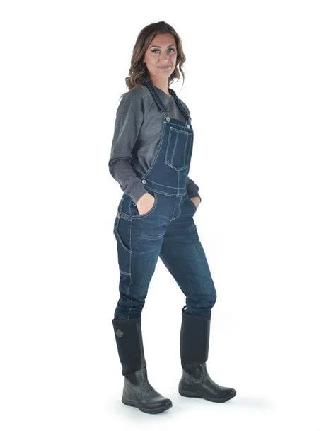 Cowgirl Tuff Womens Flannel Tuck-In Dark Wash Cotton Blend Bib Overall