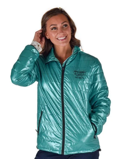 Cowgirl Tuff Womens Horizontal Midweight Turquoise Polyester Softshell Jacket