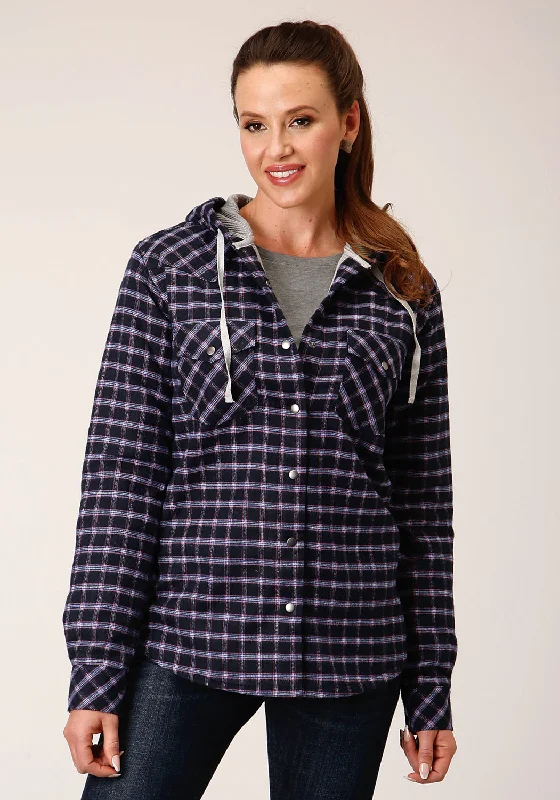 Roper Womens Thermal Lined Flannel Blue 100% Cotton Cotton Jacket