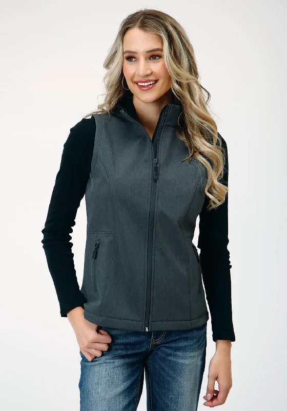 Roper Womens Zip Heather Grey Polyester Softshell Vest