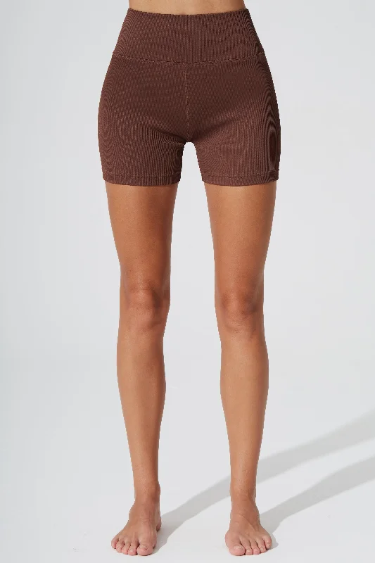 Esmeray High Waist Ribbed Short - Maroon Choco